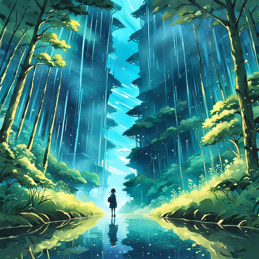 Anime Abstract: Mysterious Figure in Gouache Style