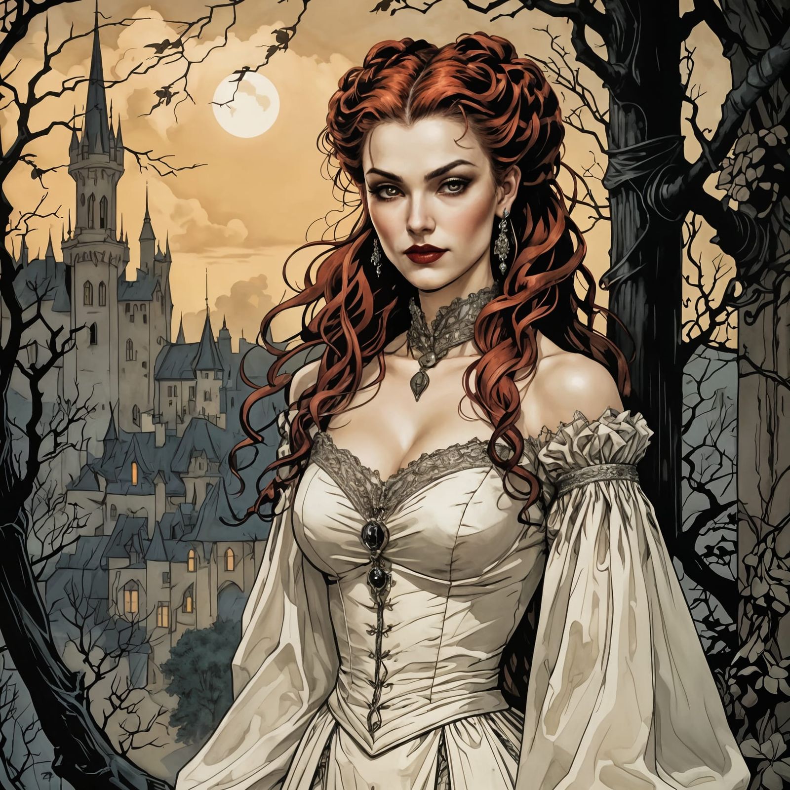 Enchanting Comic Art: Relaxed Vampire Woman