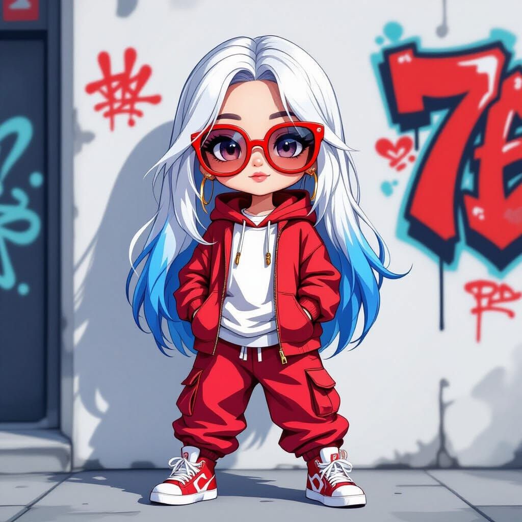 Chibi Hiphop Dancer in Urban Graffiti Scene