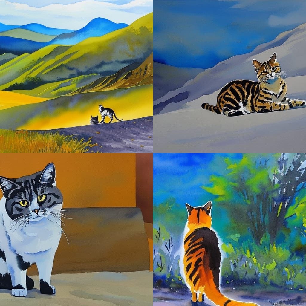 Cat Stalking in Gouache Style Impressionist Painting