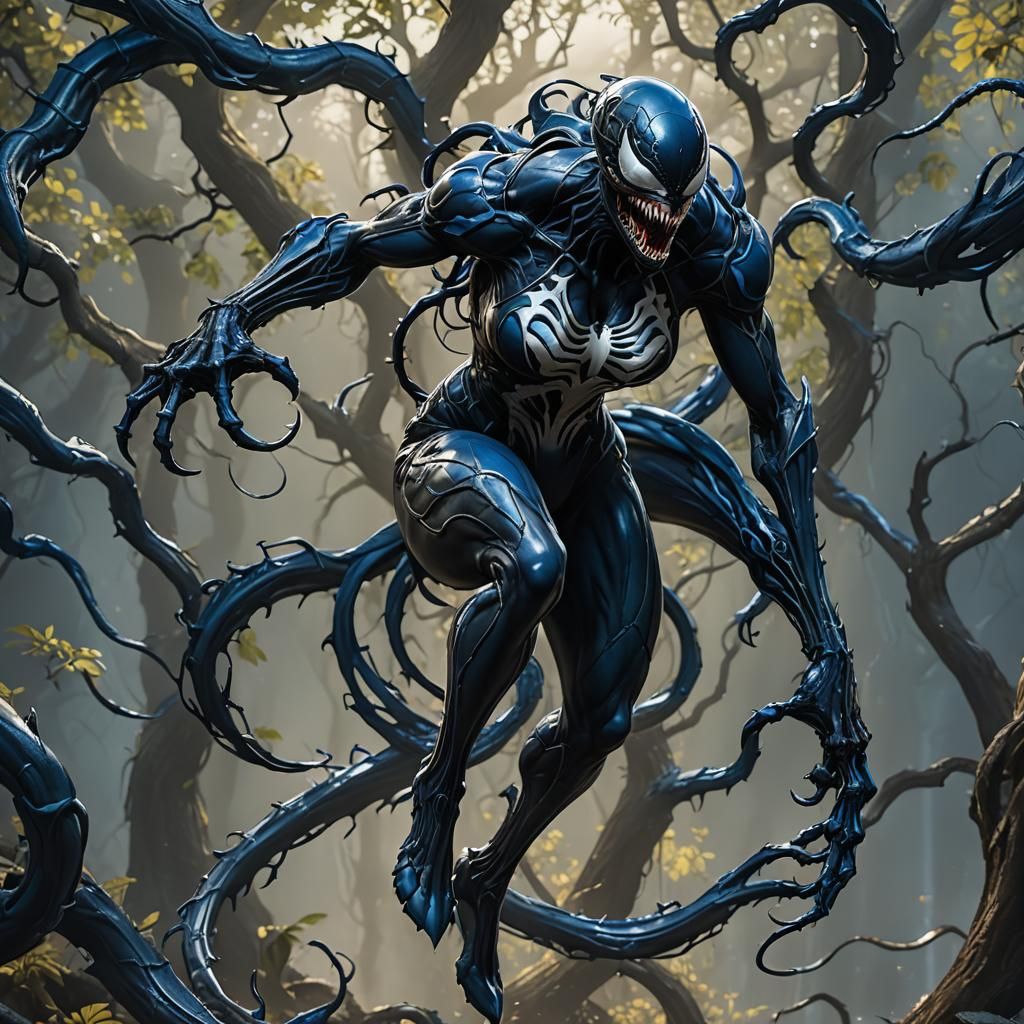 Blue Female Venom Symbiote: Detailed Fantasy Art