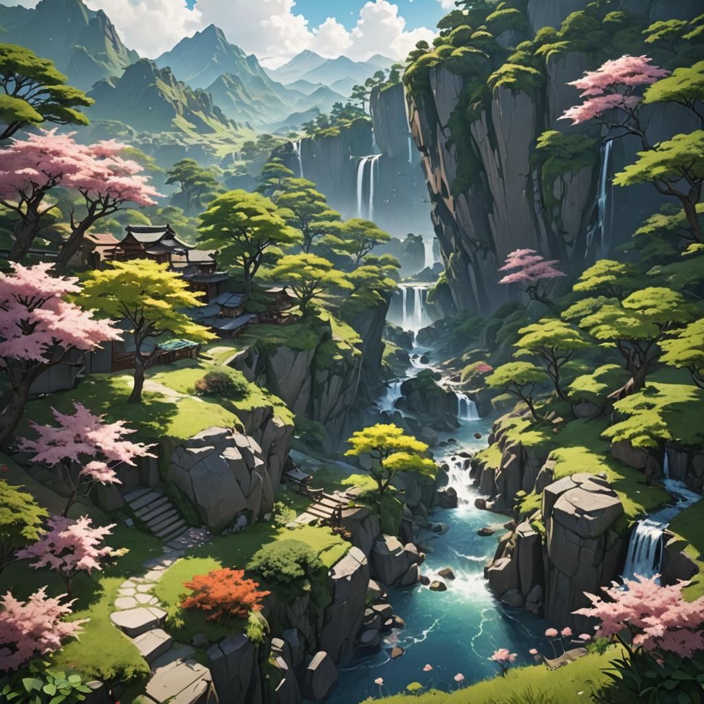 Anime-Inspired 3D Landscape Art in 8K Resolution