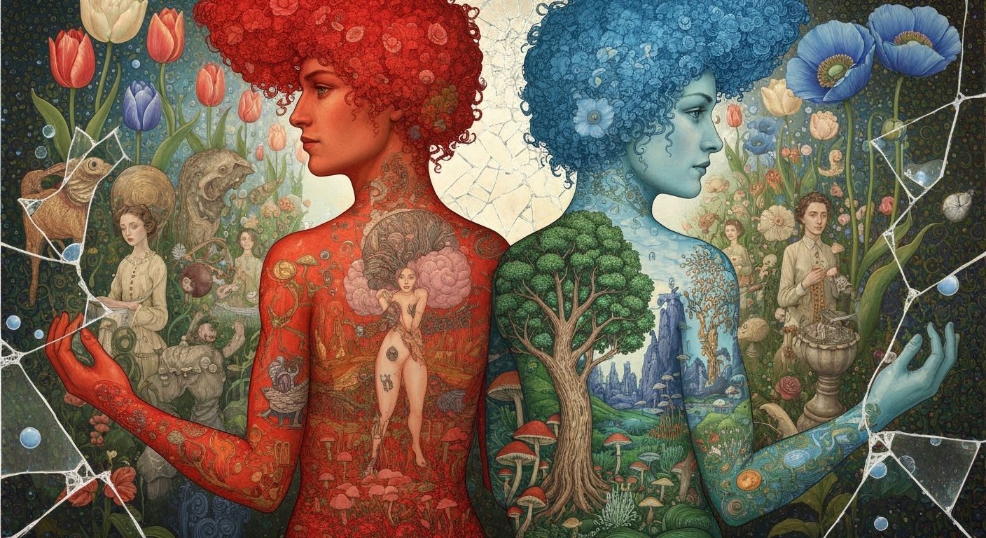 Surreal Garden Party in Klimt-Inspired Fantasy Style