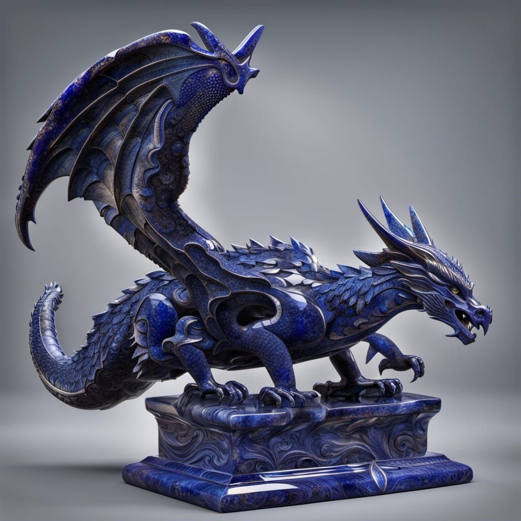 Lapis Lazuli Dragon in Flight, Photorealistic HDR