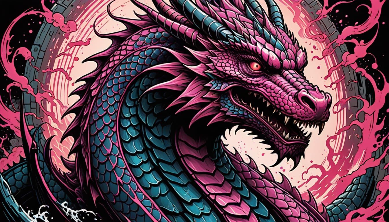 Japanese Tattoo Dragon in Comic Book Art Style