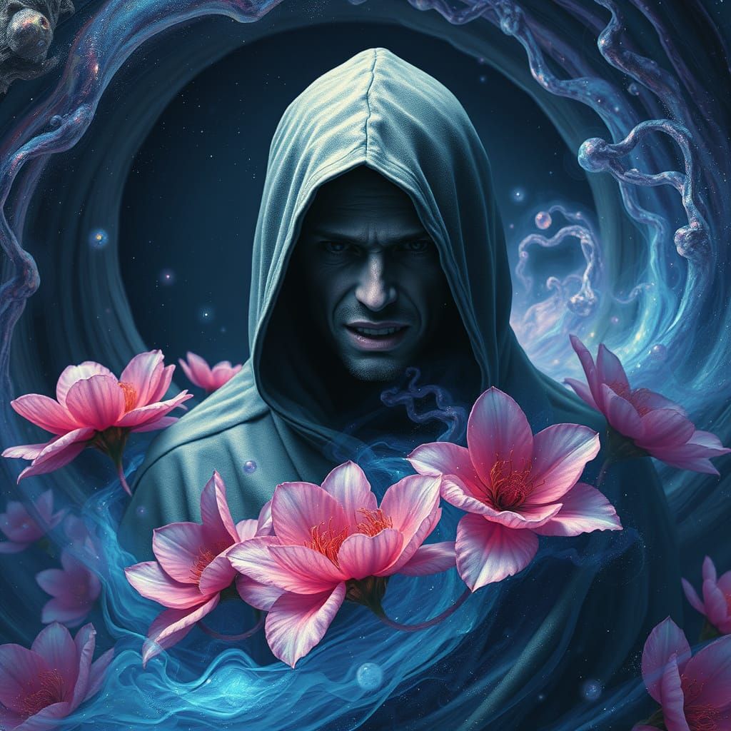 Surreal Galaxy Vortex Figure in Anguished Transcendence