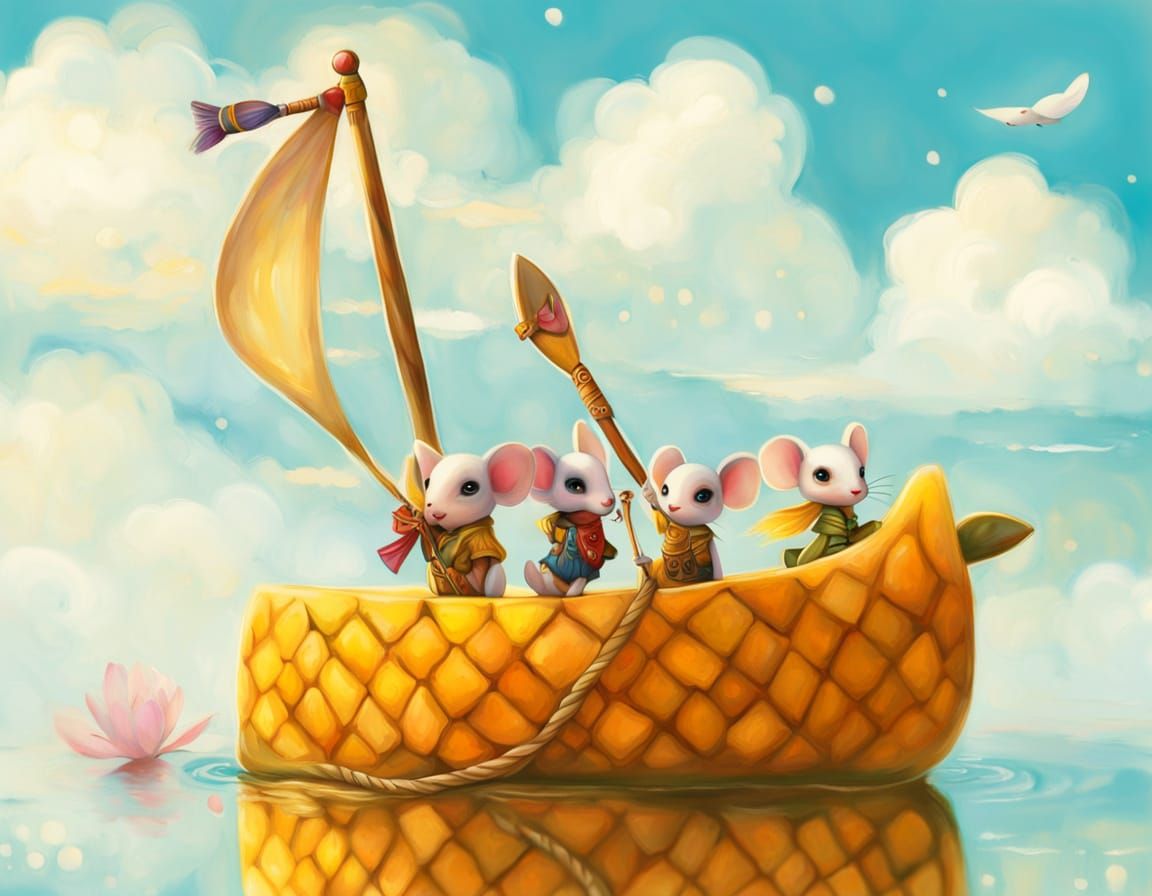 Whimsical Pineapple Boat Voyage in Tropical Paradise