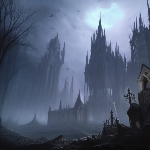 Dark Gothic Fantasy Landscape in Detailed Matte Painting
