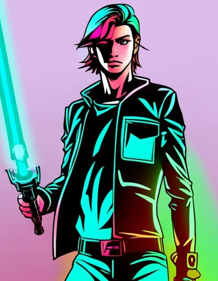 Link with Lightsaber in Synthwave Neon Retro Style