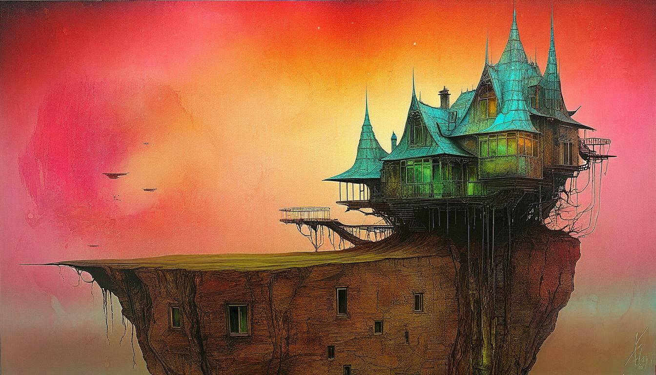 Futuristic House in Otherworldly Alcohol Ink Style