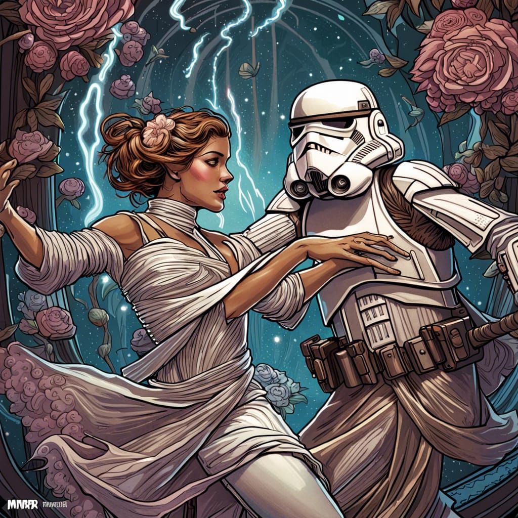 Stormtroopers and Wookies Dancing in Art Nouveau Style