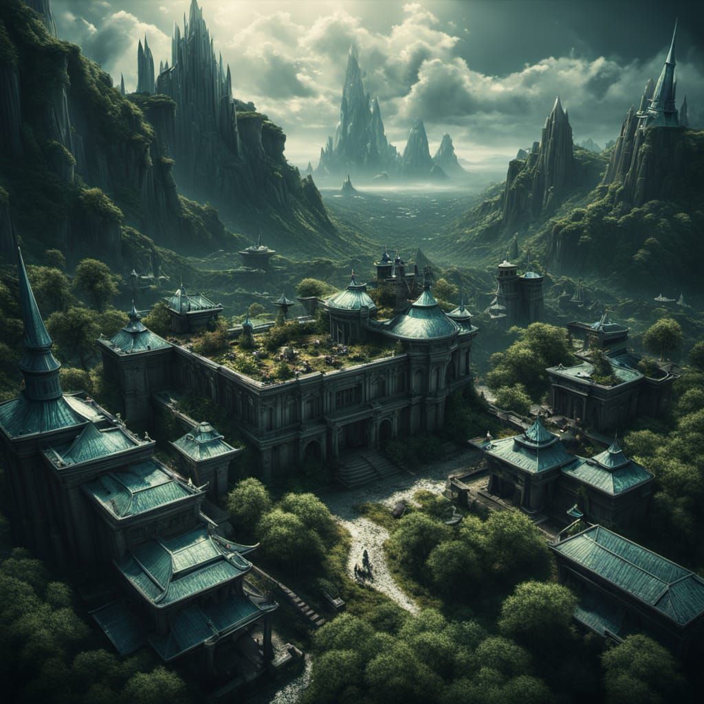 Elven City in Enchanted Forest: Digital Matte Painting