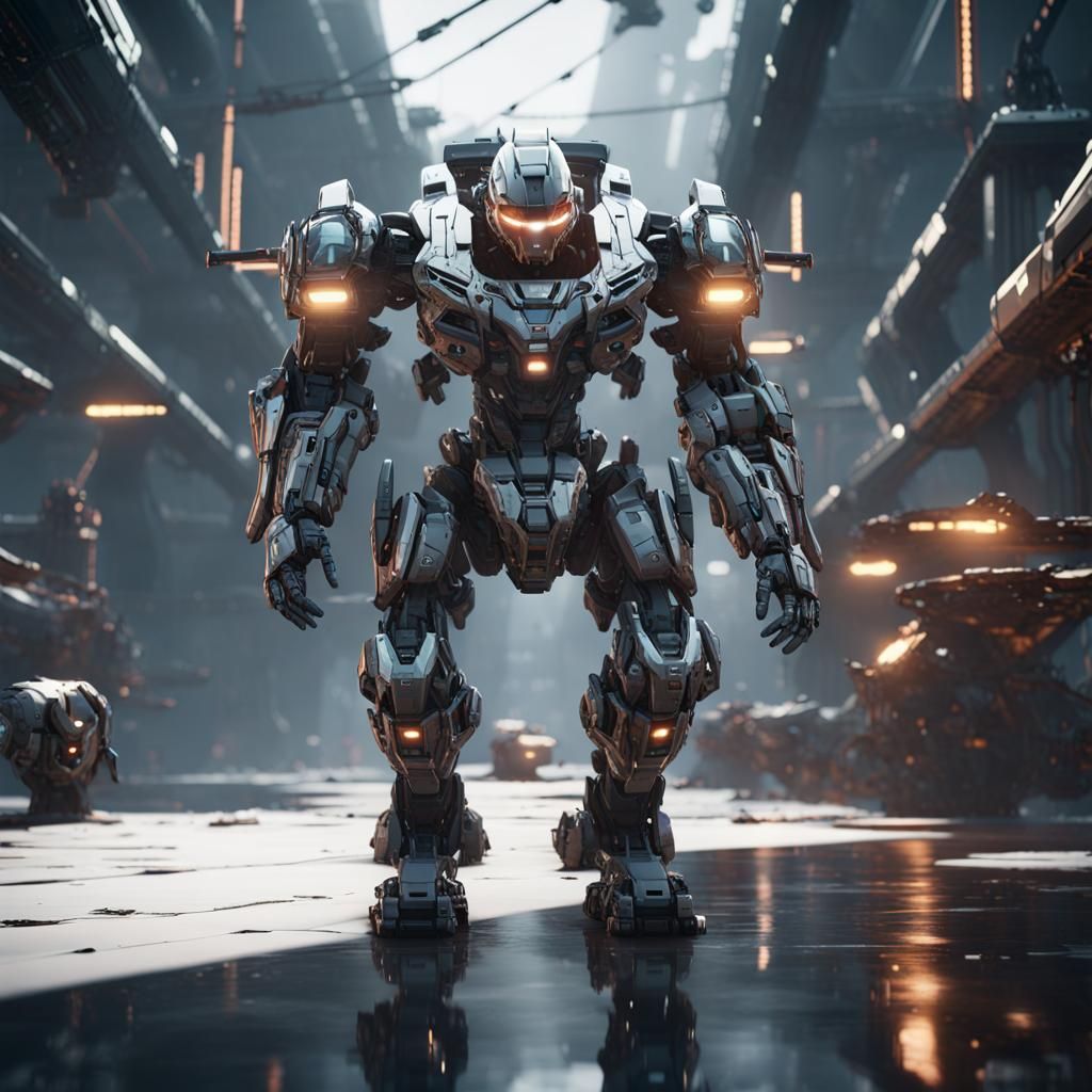 Mech Suit Pilot in Battle, Sci-Fi Render