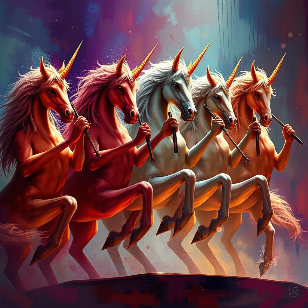 Hyperrealistic Centaur Concert: Detailed Splash Art