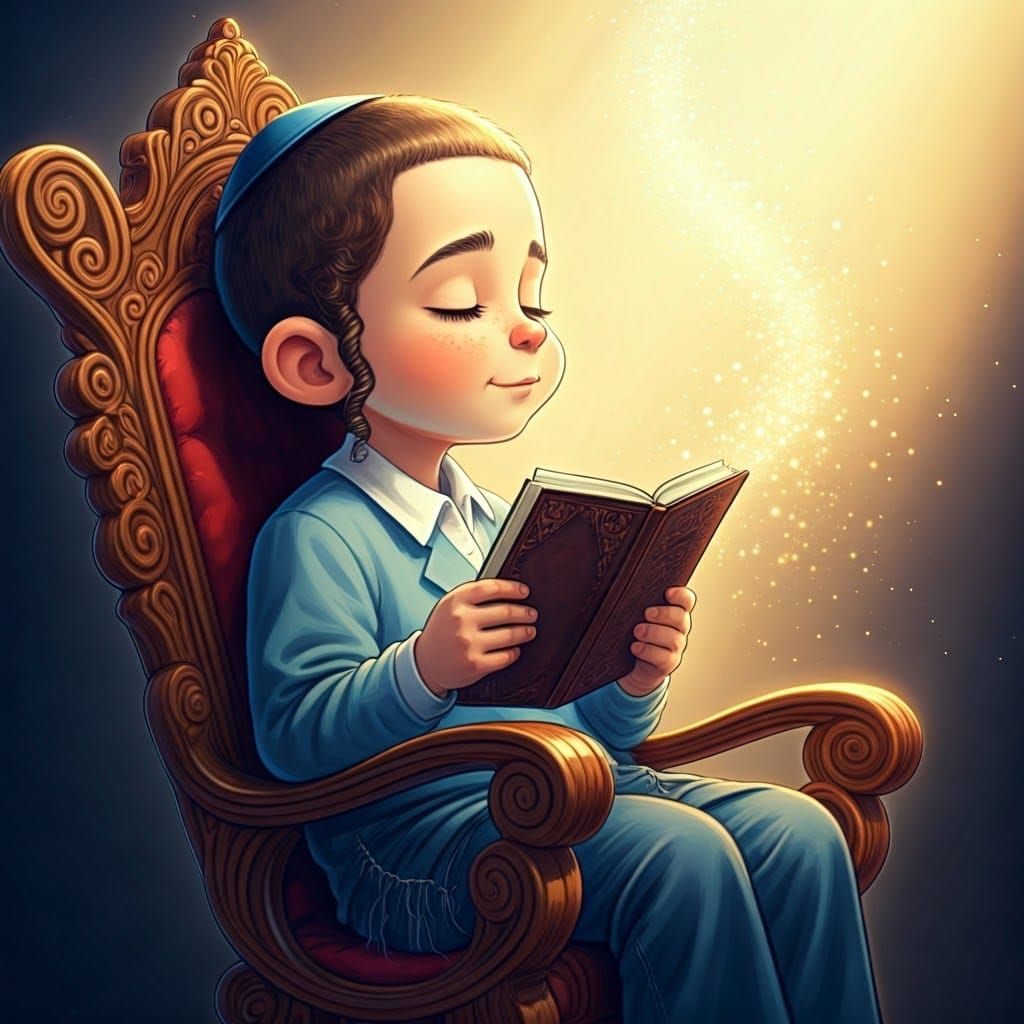 Haredi Hasidic Boy in Whimsical Rocking Chair Scene