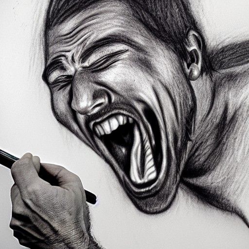 Detailed Charcoal Drawing of a Screaming Man