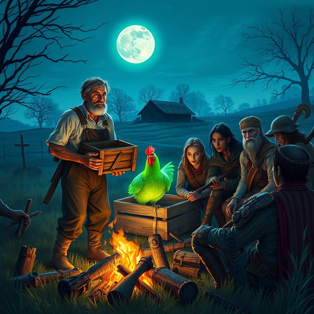 Moonlit Gathering of Adventurers and the Mysterious Neon Roo...