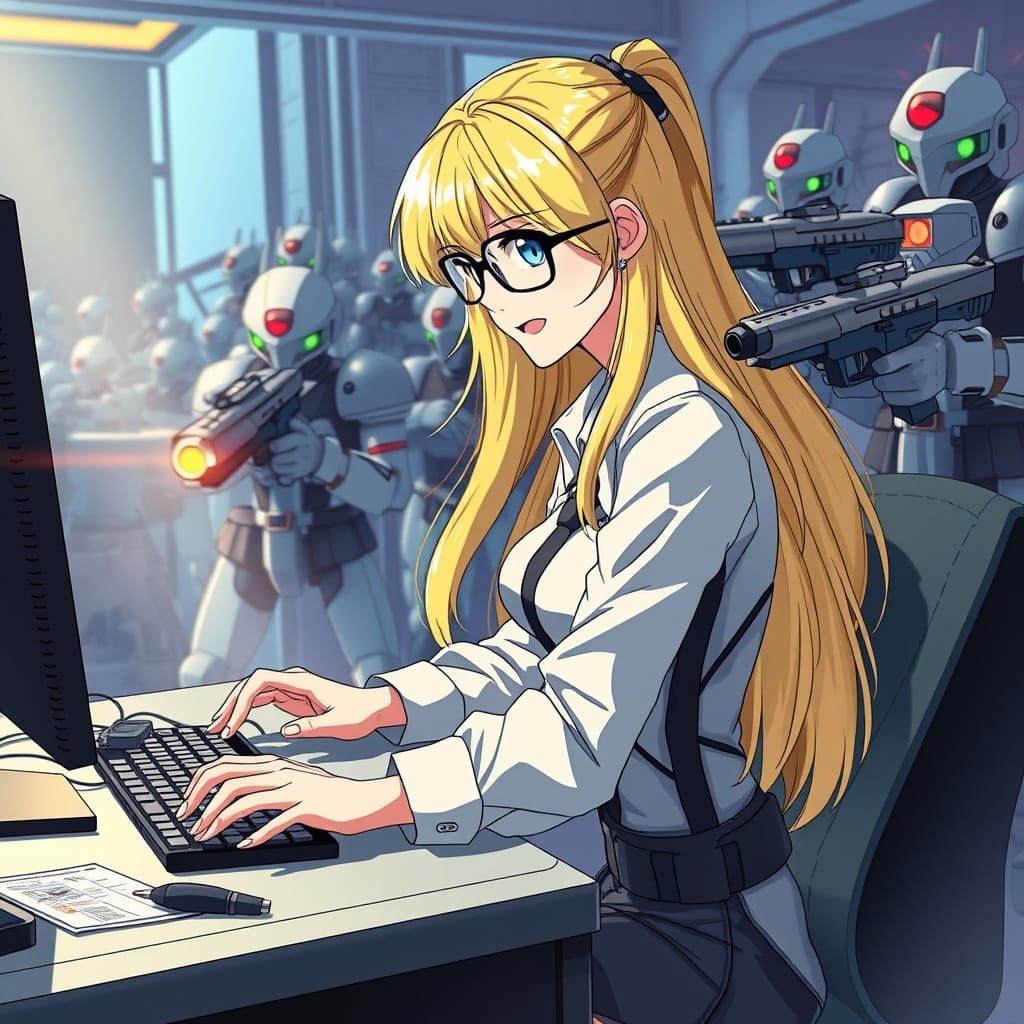 Anime Angel: Futuristic Robot Army Inspection