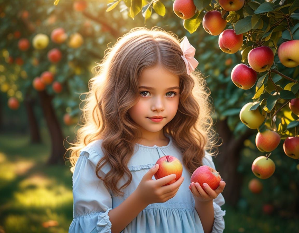 Little Girl Picking Apples in Pastel Digital Art