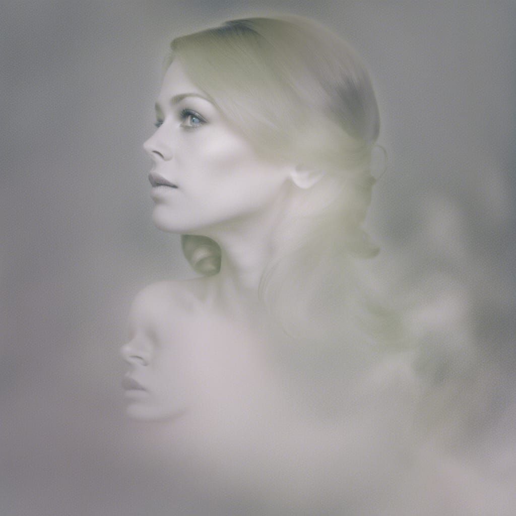 Ethereal Twins in Fog, Surrealist Style