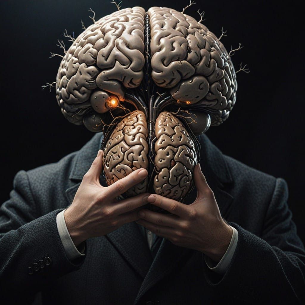 Anthropomorphic Brain and Heart in Vintage Attire