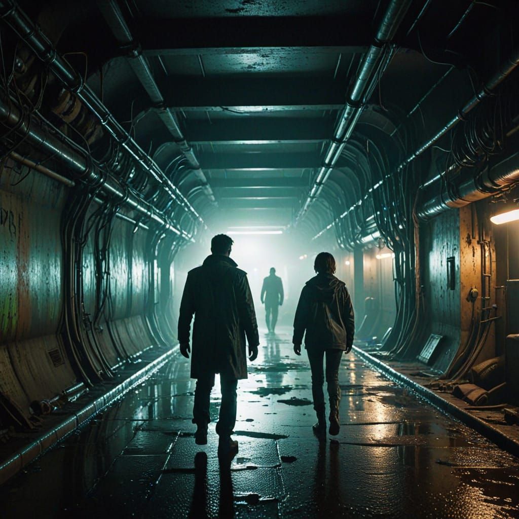 Gritty Cyberpunk Scene in a Dystopian Sewer