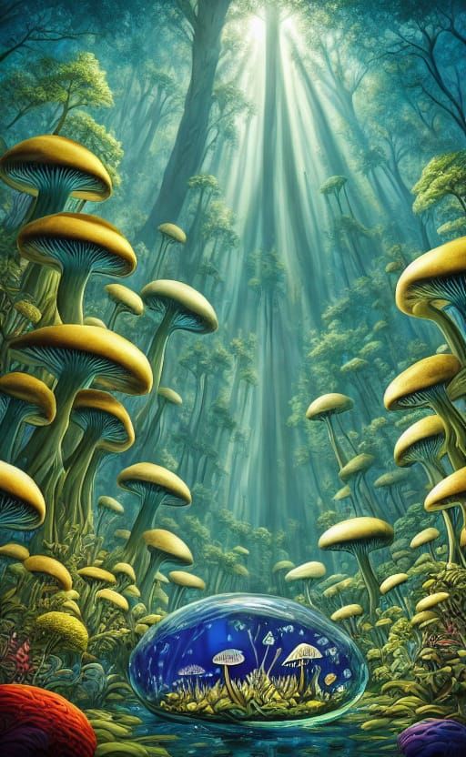 Alien Jungle Explored by Insect in Surreal Digital Painting