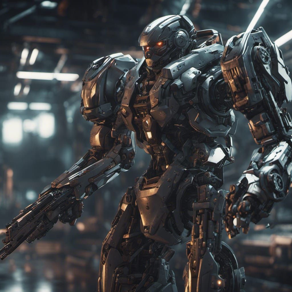 Futuristic Soldier Mech in Sci-Fi Scene
