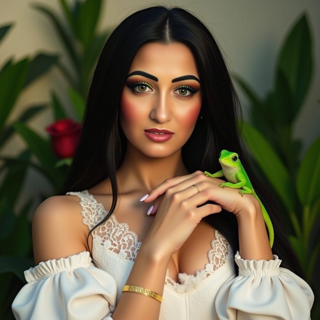 Ethereal Woman with Iguana: Fantasy Concept Art