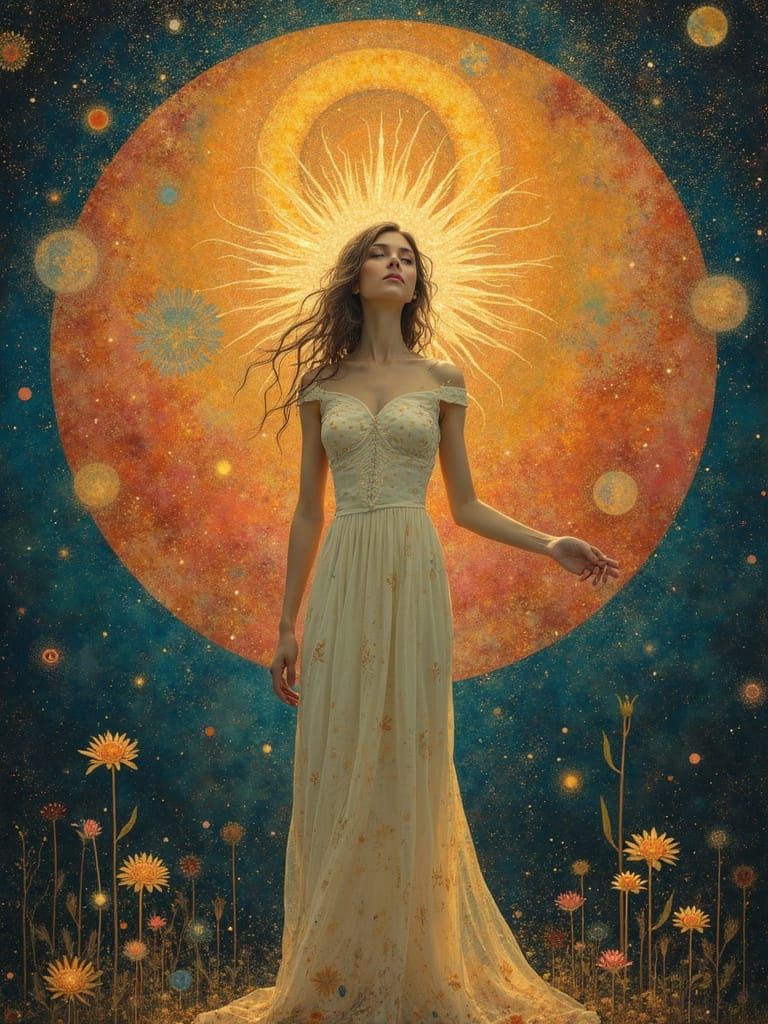 Ethereal Goddess in Vibrant Cosmic Realm