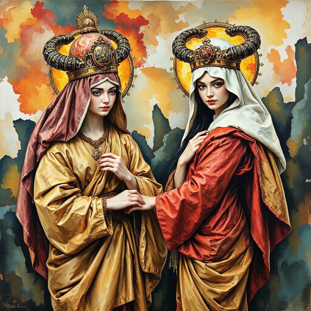 Priestesses of Auspicious Glupht in Gouache Style