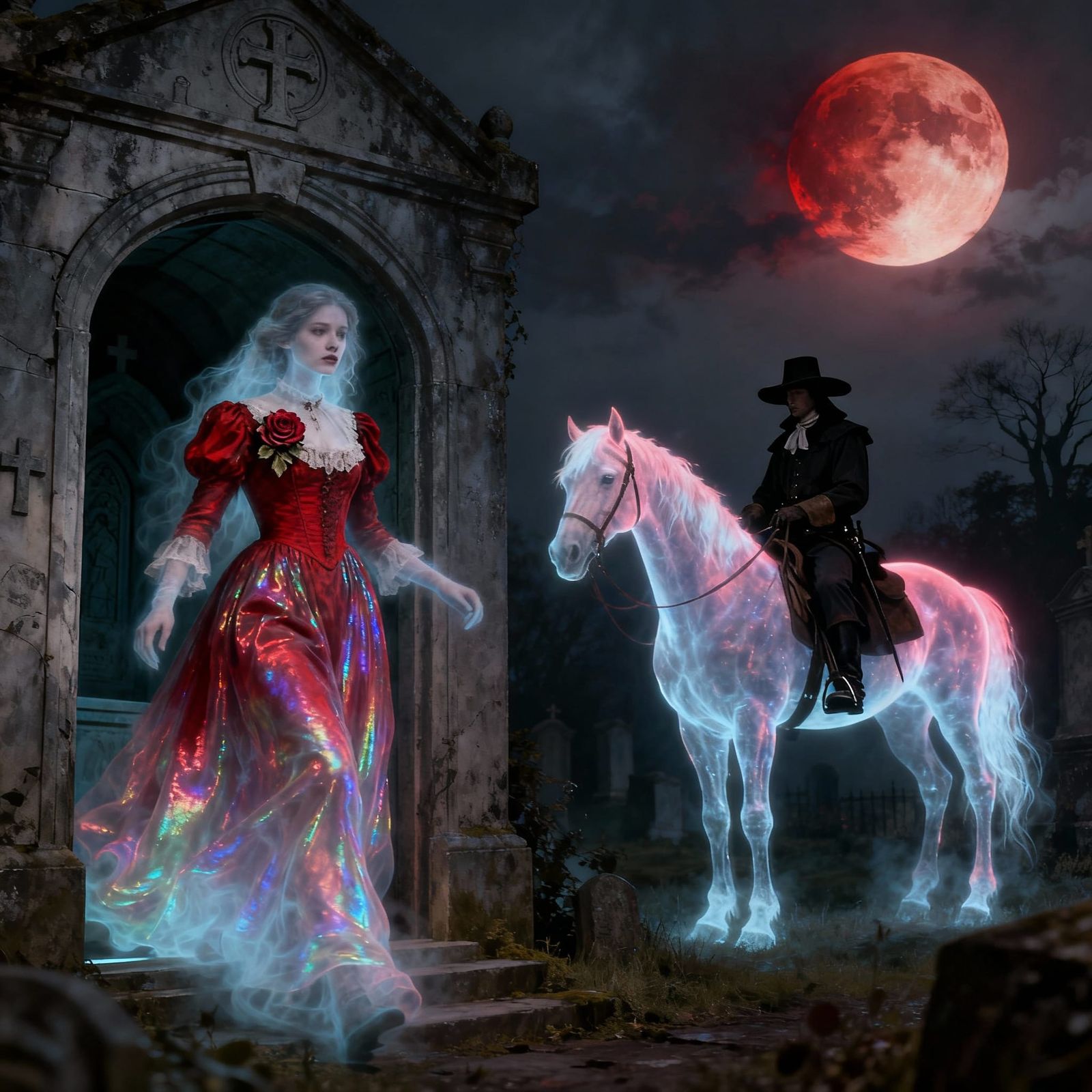 Ghostly Prom Queen Meets Spectre Highwayman Under Blood Moon