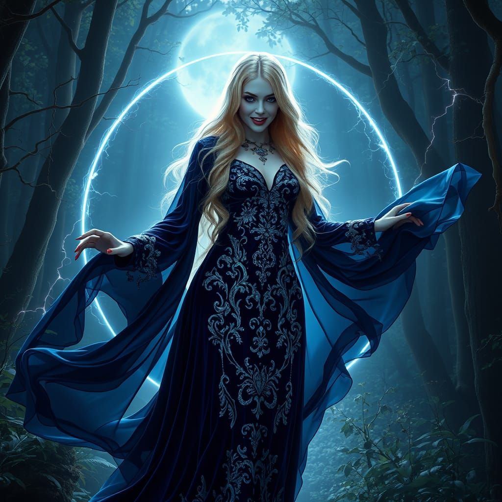 Ethereal Vampiress Unveiled in Midnight Velvet, Aglow with A...