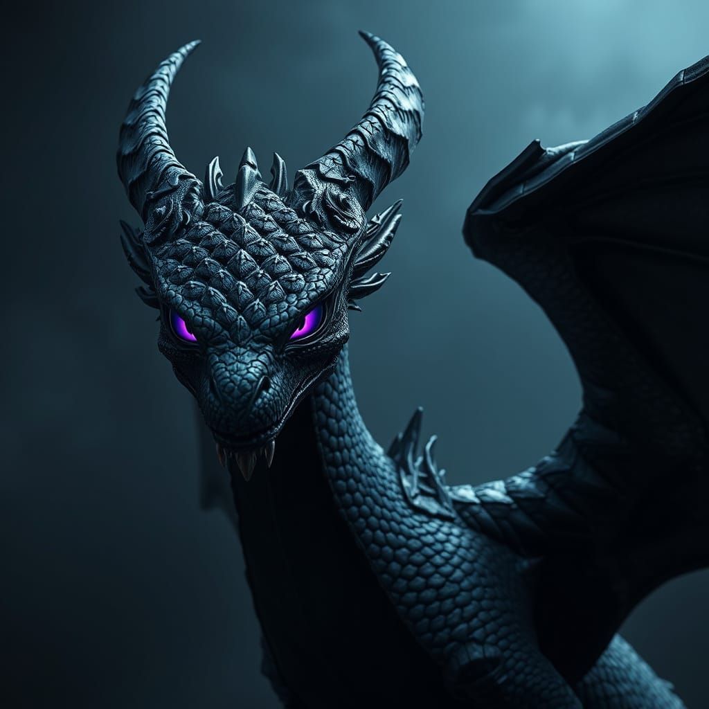 Majestic Black Ender Dragon with Purple Eyes in Photorealist...