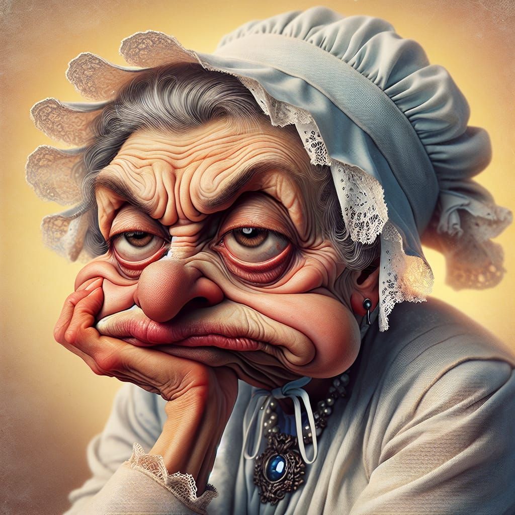 Humorous Caricature of a Woman with Exaggerated Features