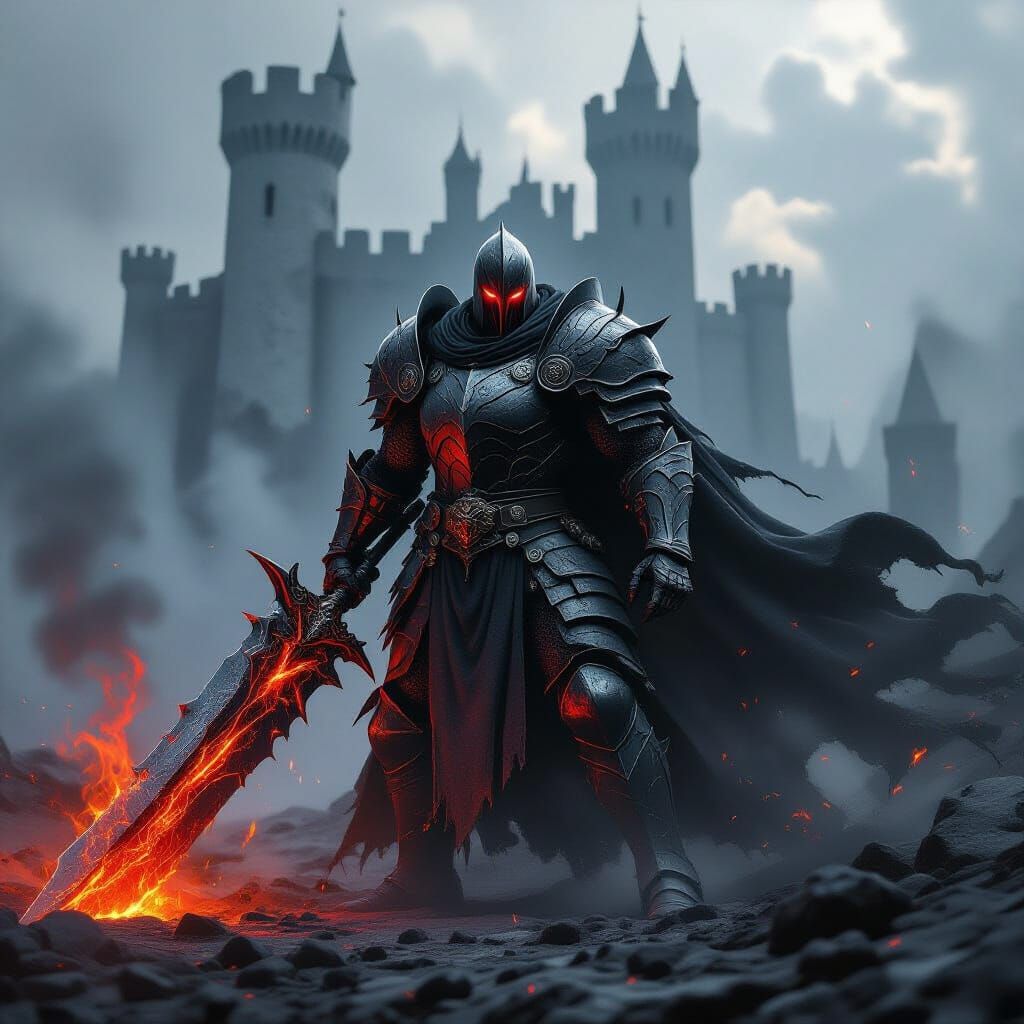 Hell Knight Reborn from Ash with Fiery Sword