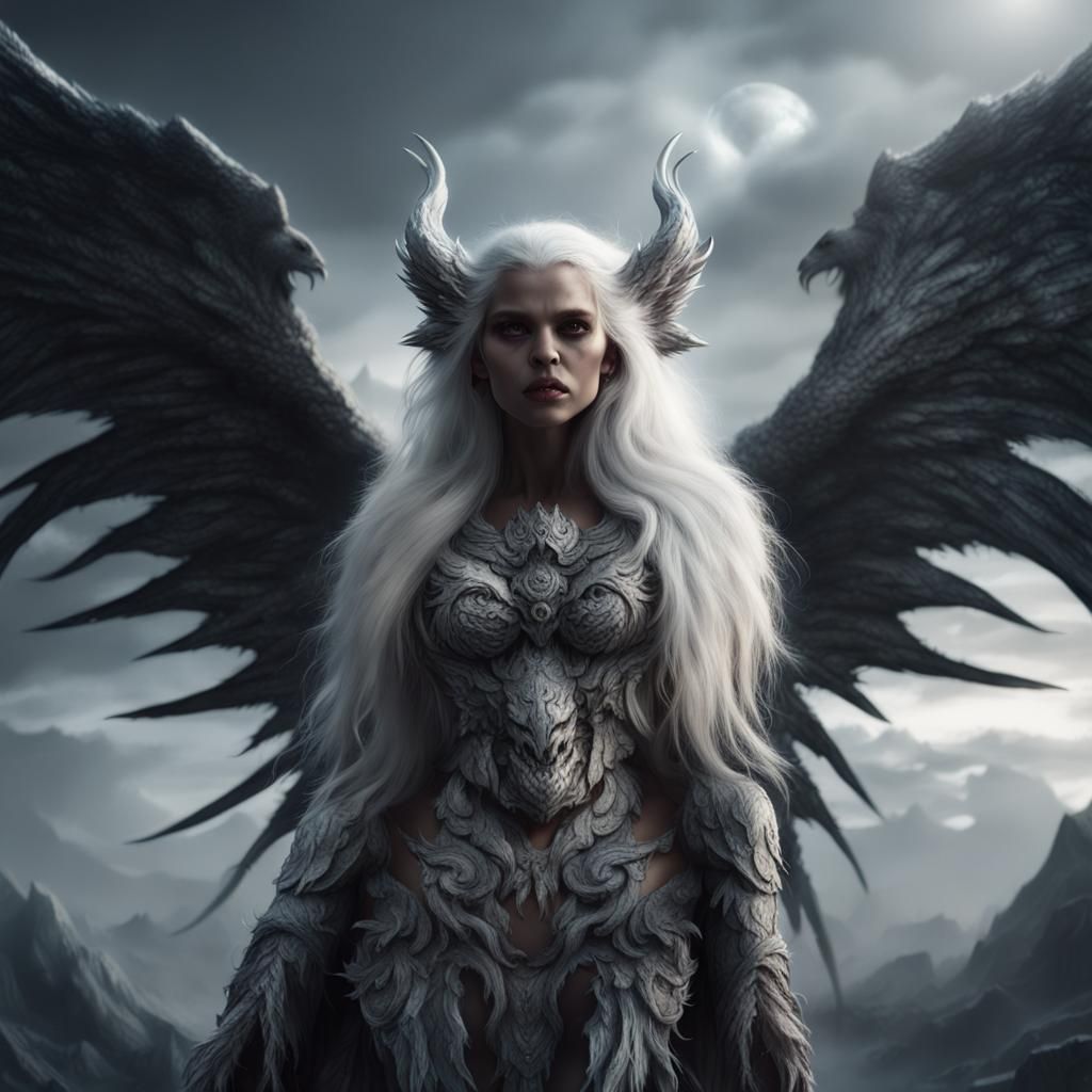 Werewolf Goddess with Demon Wings: Digital Painting