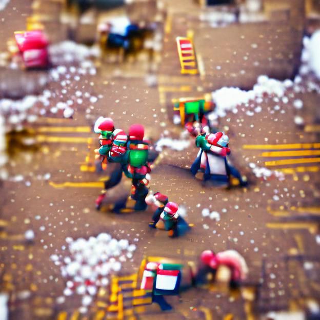 Elves Computer Fight in Candy Town, Tilt-Shift