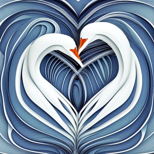 White Swans Form Heart in Abstract Origami Style