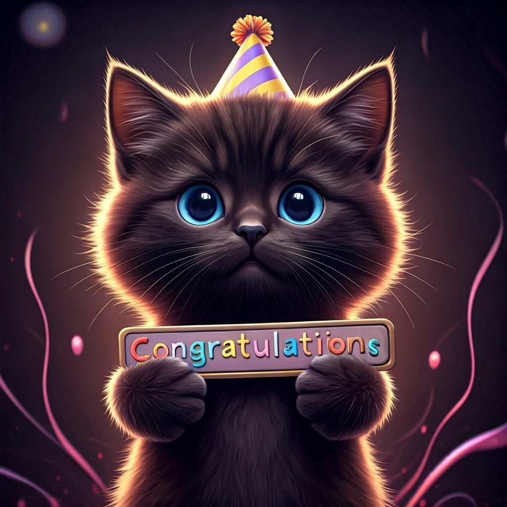 Adorable Kitten Celebrates with Congratulations Sign