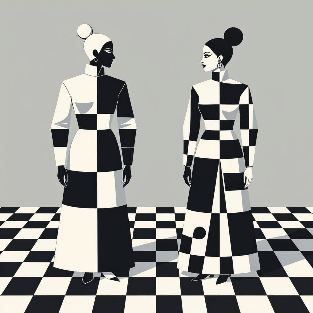 Op Art Figures in Contrasting Black and White