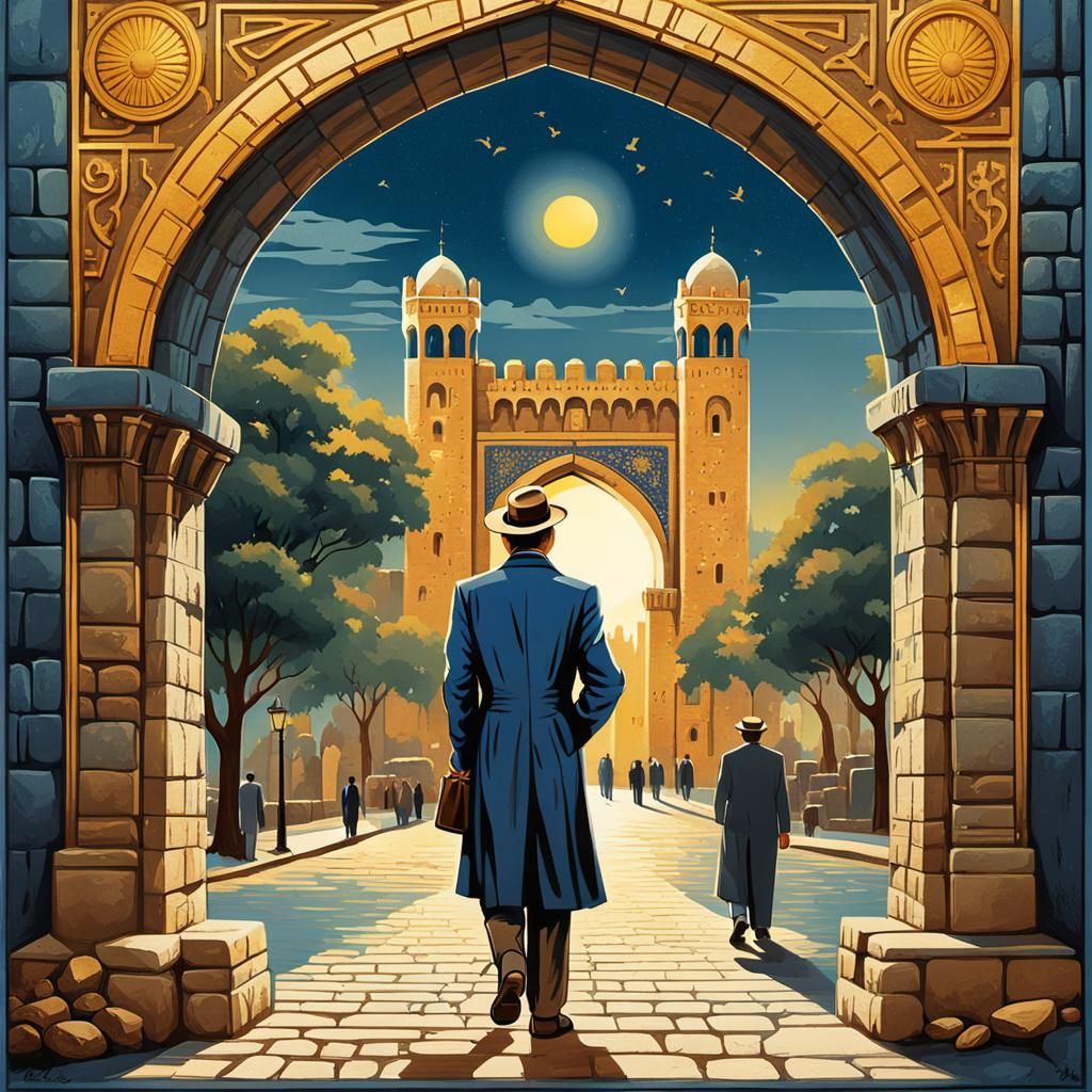 Jerusalem Travel Poster: Art Deco Gentleman at Damascus Gate