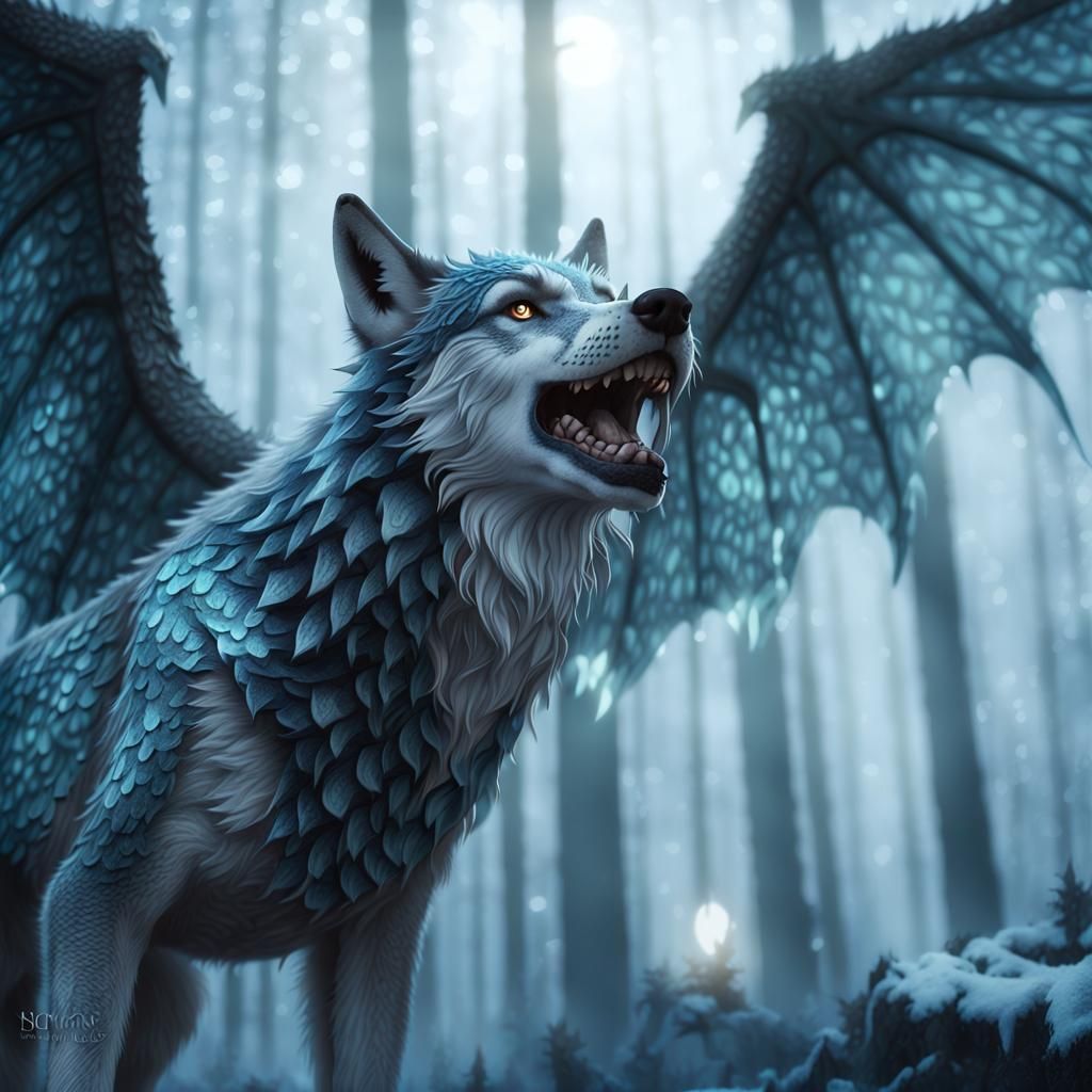 Dragon Scaled Viking Wolf in Mystical Forest