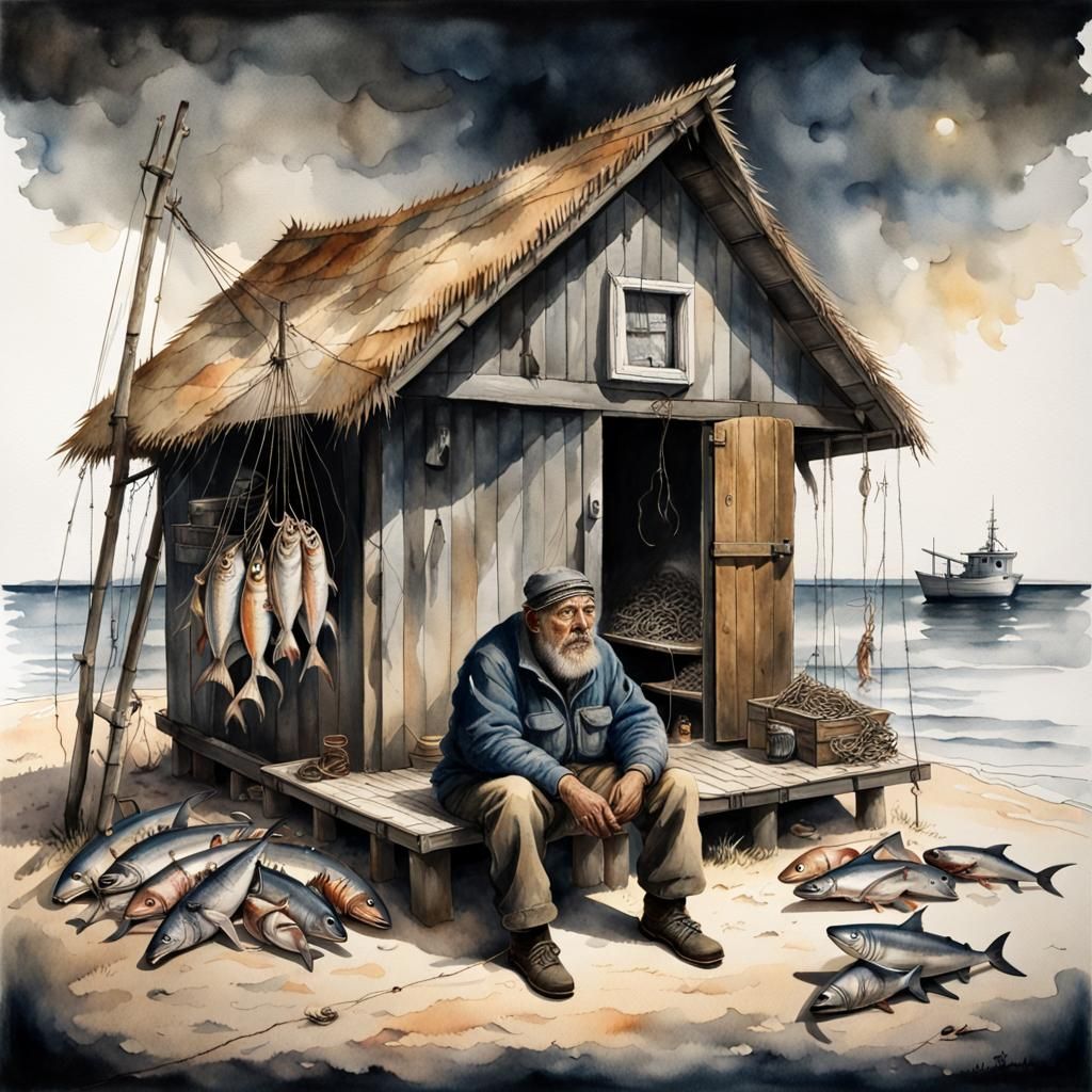 Danish Fisherman in Watercolor Masterpiece