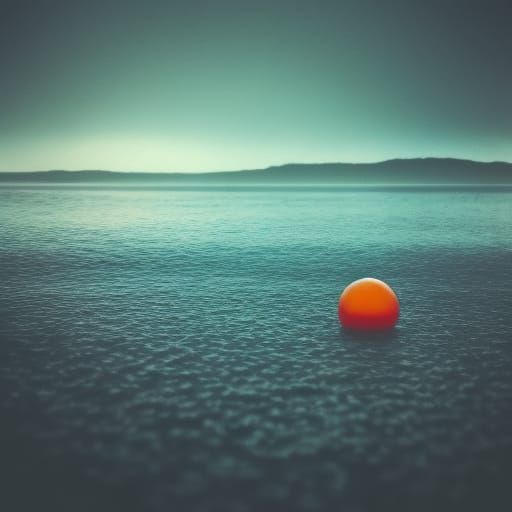 Orange Planet on Dusty Desk: Cinematic Abstract Art