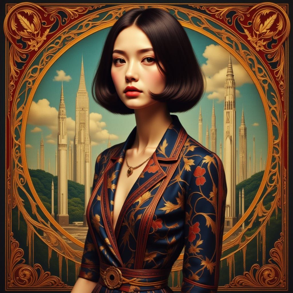 Galactic Ritz Employee in Wes Anderson Art Nouveau Style