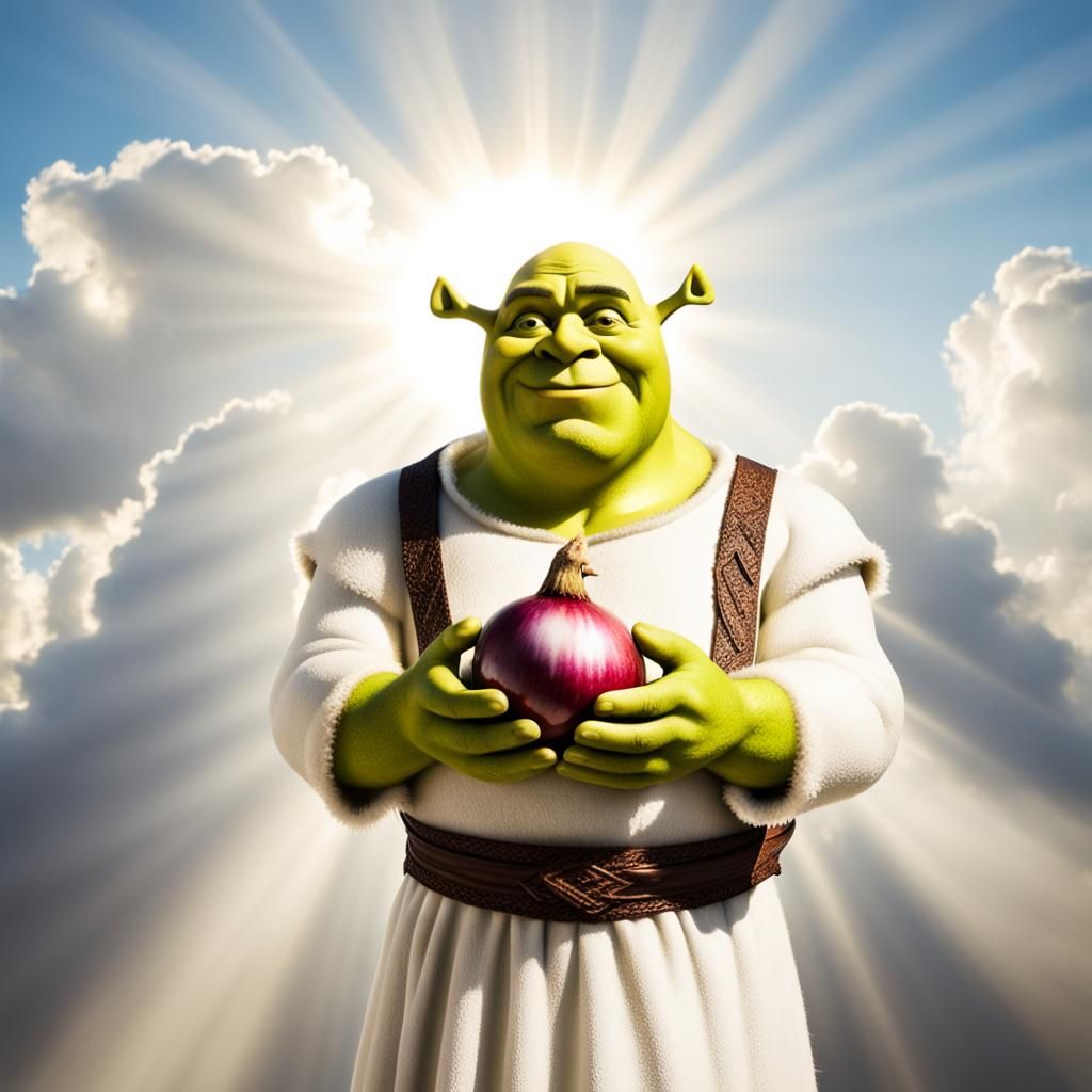 The Holy Shrek with Onion in Heaven