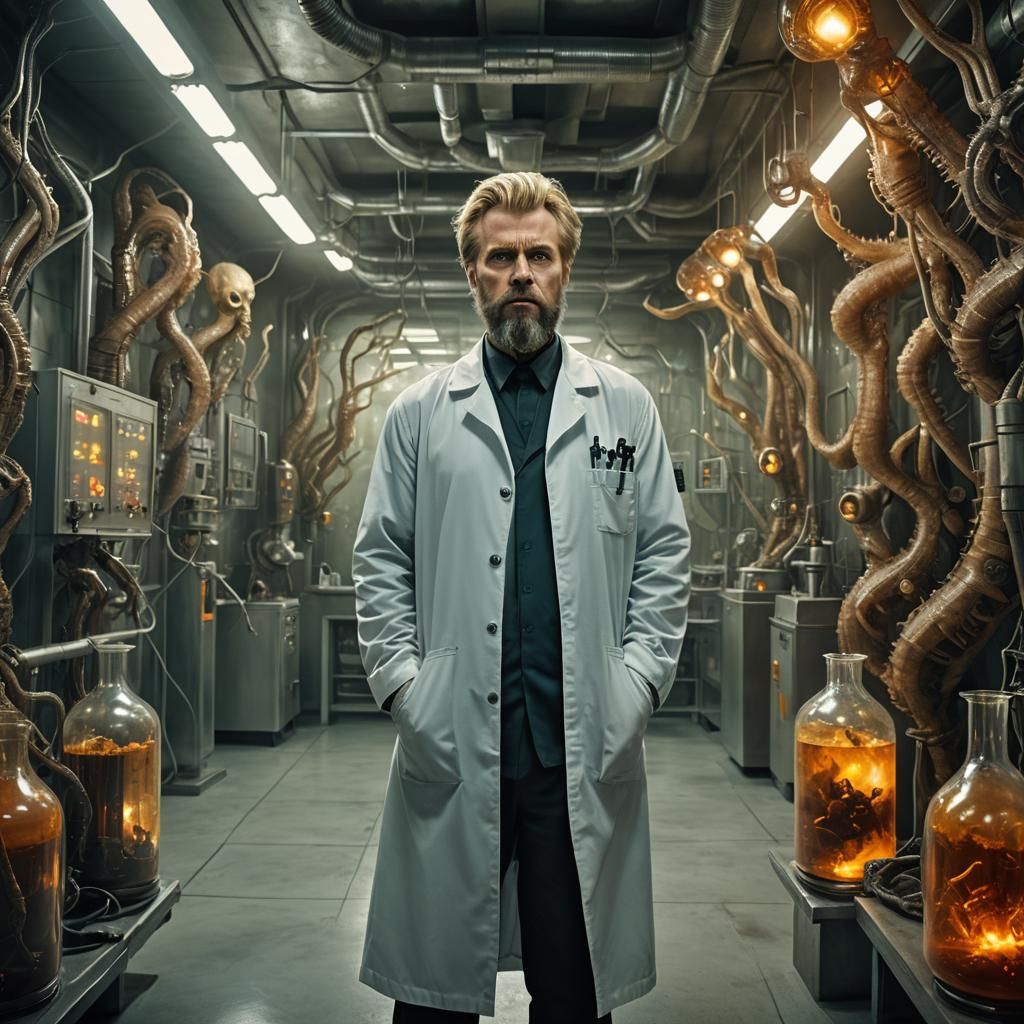 High Tech Lab With Horrid Creatures, Inspired by Giger