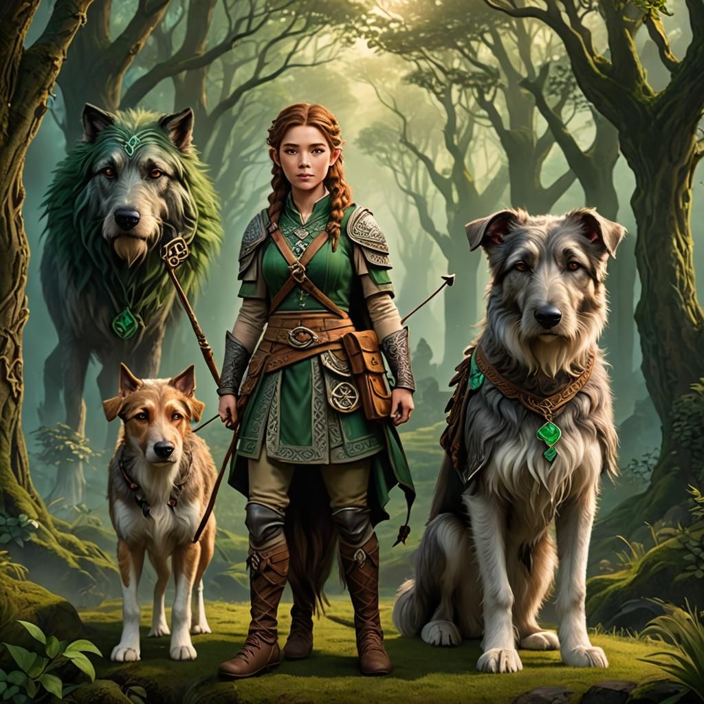Halfling Traveler with Wolfhound in Celtic Style