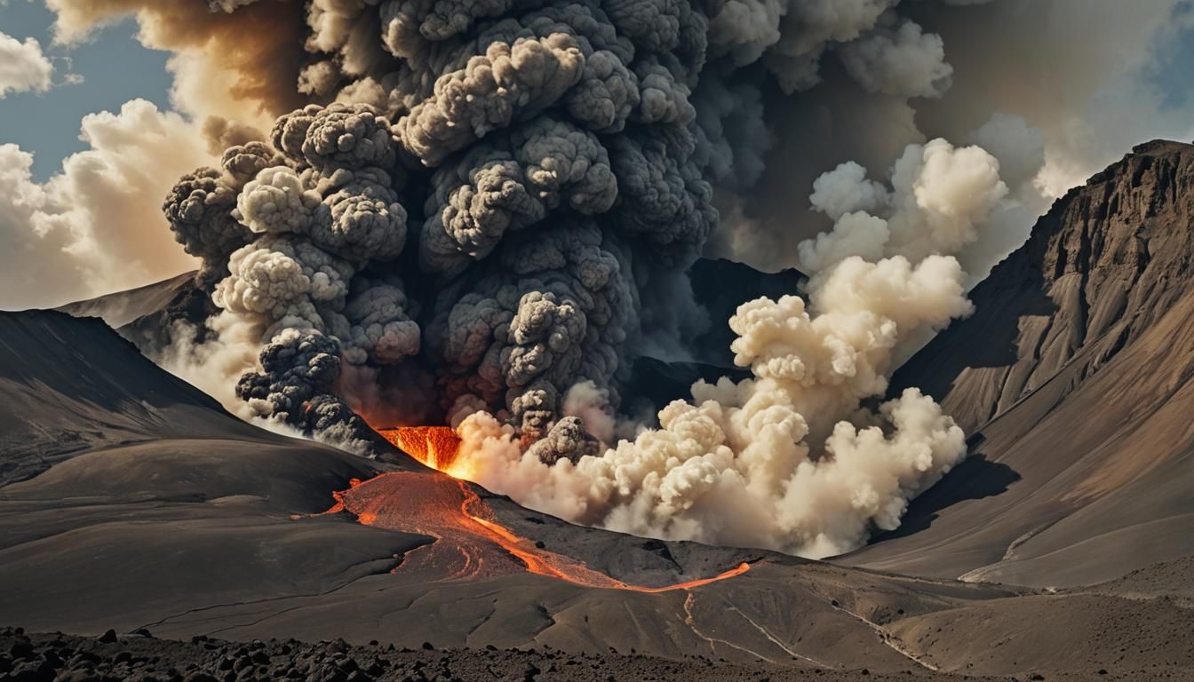 Volcanic Eruption with Lava and Dramatic Lighting